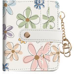 Women Wallet, RFID Blocking Bifold PU Leather Wallet, Small Slim Compact Purse with Clear ID Window & Zipper Coin Pocket, Credit Card Holder for Ladies,1 ID window 8 Card Slots,Line drawing
