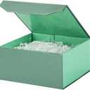 PACKGILO 6 Pcs Small Green Gift Box 6x6x3 Inch Magnetic Gift Box Small Magnetic Box with Crinkle Paper Green Small Gift Box with Shredded Paper Luxury Gift Boxes with Lids for Presents