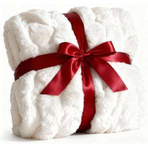 Fluffy Throw Bubble Blanket Queen Size - Faux Fur Throw for Couch or Bed - Plush Soft Extra Thick Faux Fur Rabbit Blanket - Comfy, Warm & Breathable - Luxury Minky Tie Dye Bedding - 90" x 90", White