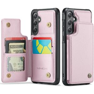 Vinich for Samsung Galaxy S26 Plus Wallet Case with Card Holder, RFID Blocking Credit Slots Kickstand Shockproof Phone Cover for Women Men, Pink