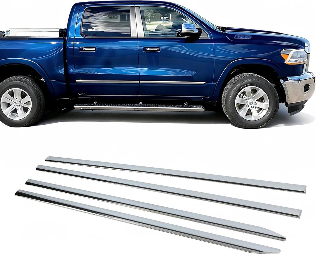 ECOTRIC Chrome Body Side Molding Trim Mouldings Compatible with 2019-2021 Dodge Ram 1500 Crew Cab New Body Style