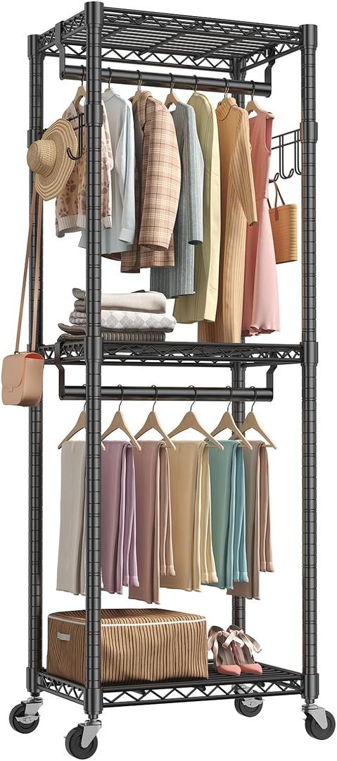 NEWBULIG 23'' Heavy Duty Garment Rack with Wheel, 3-Tier Clothing Rack