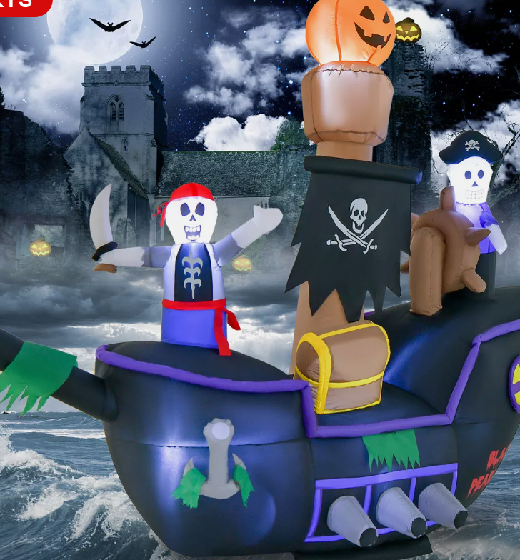 7FT Halloween Inflatable Pirate Ship Skeleton Holiday Decoration w/ LED Lights