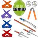 Ninja Warrior Toy Plastic Weapons Role Play Set for Boys and Girls Pretend Play Battles Dress up Party Photo Booth Props (Green)