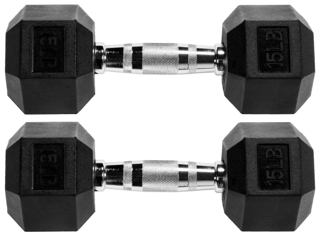 Rubber Encased Hex Dumbbell 15LB