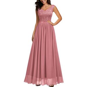 Miusol Women's Sexy Deep V-Neck Sequin Lace Double Sleeveless Evening Party Maxi Dress (S)