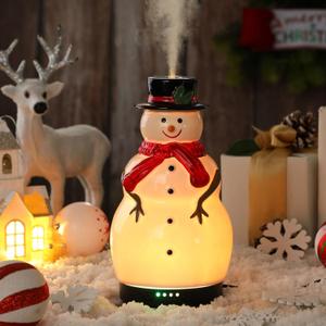 Rossesay Christmas Essential Oil Diffuser 120ml Ceramic Snowman Aromatherapy Humidifier, Holiday Diffuser Gift, Xmas Stocking Stuffer, Cute Tabletop Christmas Decoration for Home Office Winter (White, Red, Black)