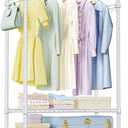 IZEUK Heavy Duty Rolling Garment Rack with 3 Adjustable Wire Shelves, Hanging Rod & Side Hooks - Mobile Clothes Rack with Wheels, 29.5" W x 15.7" D x 75" H, White