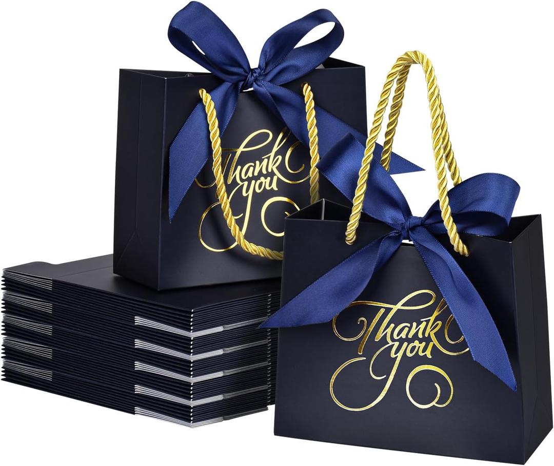 DECHISY 50 Pack Small Thank You Bags with Handles, 5.5x2.5x4.7 Inch, Blue Gift Bags for Bridal Shower, Birthday, Baby Shower, Wedding