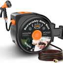 Retractable Garden Hose Reel, 50ft x 1/2", Wall Mounted, 10-Pattern Nozzle | 180 Swivel Bracket, Any Length Lock, with Nozzle Set, for Garden Watering, Car Washing & Patio Cleaning