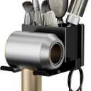 Hair Dryer Holder Wall Mounted, Hair Tools Organizer, Bathroom Space-Saving Blow Dryer Organizer Curling Irons Storage Hair Dryer Comb Attachments Black (Self-Adhesive and Drilling)