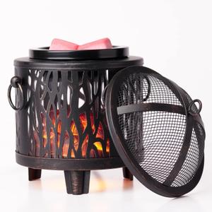 Fireplace Wax Warmer,Full Metal Wax Melt Warmer for Scented Wax Melts,Electric Wax Warmer,Candle Wax Burner Fragrance Warmer for Home Office Gifts & Decor(Dustproof Glass) (Fire Pit(black Brush Gold))