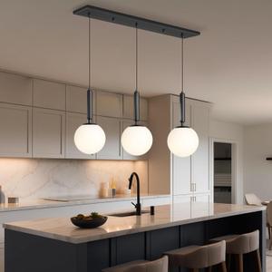 Modern White Glass Chandelier Mid Century Globe Pendants Lights for Kitchen Island Rectangular Lighting Fixtures for Dining Room Living Room Black