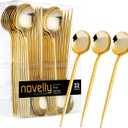 Novelty Modern Flatware, Cutlery, Disposable Plastic Soup Spoons Luxury Gold 32 Count