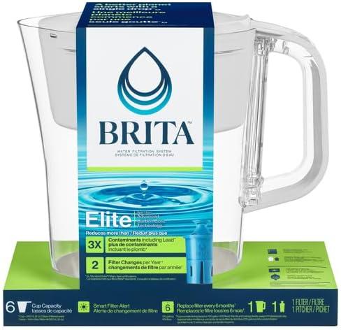 Brita Small 6 Cup Denali Water Filter Pitcher with 1 Brita Elite Filter, Made Without BPA, White