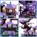 Peach Blossom Pond Japanese Architecture Building Blocks Set for Adults and Kids, Micro Mini Bricks Cherry Blossom Tree House Building Kit 2500+PCS Green, 7.1 inches x 7.1 inches x 8 inches