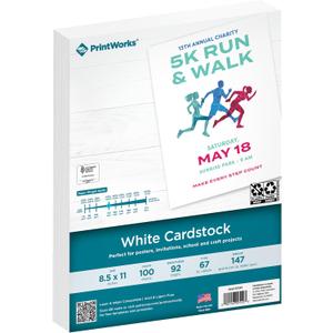 PrintWorks White Cardstock 8.5" x 11" - 67 lb/147 gsm Vellum Bristol - 100 Sheets - Made in the USA - SFI Certified - 92 Bright - Card Stock Printer Paper for School, Craft, & Office Use (00540)