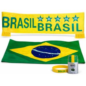 SIFRIMANIA Brasil Soccer Team Fan Gift Pack Kit 4 Pcs Scarf Bandana Bracelet Face Paint Brasil Set for Stadium Day Game Celebration Watch Party (Yellow)