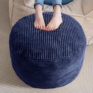 Round Stuffed Pouf Ottoman Cover, Furry and Fluffy Pouf Cover Foot Stool Storage Ottoman Cover, Navy