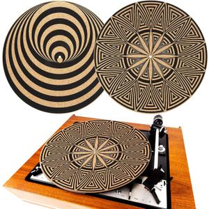 2 Pcs Cork Turntable Mat/3mm Thick for Better Sound Support on 11.8 Inches Vinyl LP Record Player Turntable Slipmat Psychedelic Geometric for Vinyl Record(Mix Pattern)