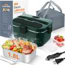 DUPASU Electric Lunch Box Food Warmer: 100W Heated Lunch Box for Adults, 1.8L Portable Fast Heating Lunchbox Food Heater for Car, Truck, Work, Travel, Lonchera Elctrica 12/24V/110-230V (Dark Green)