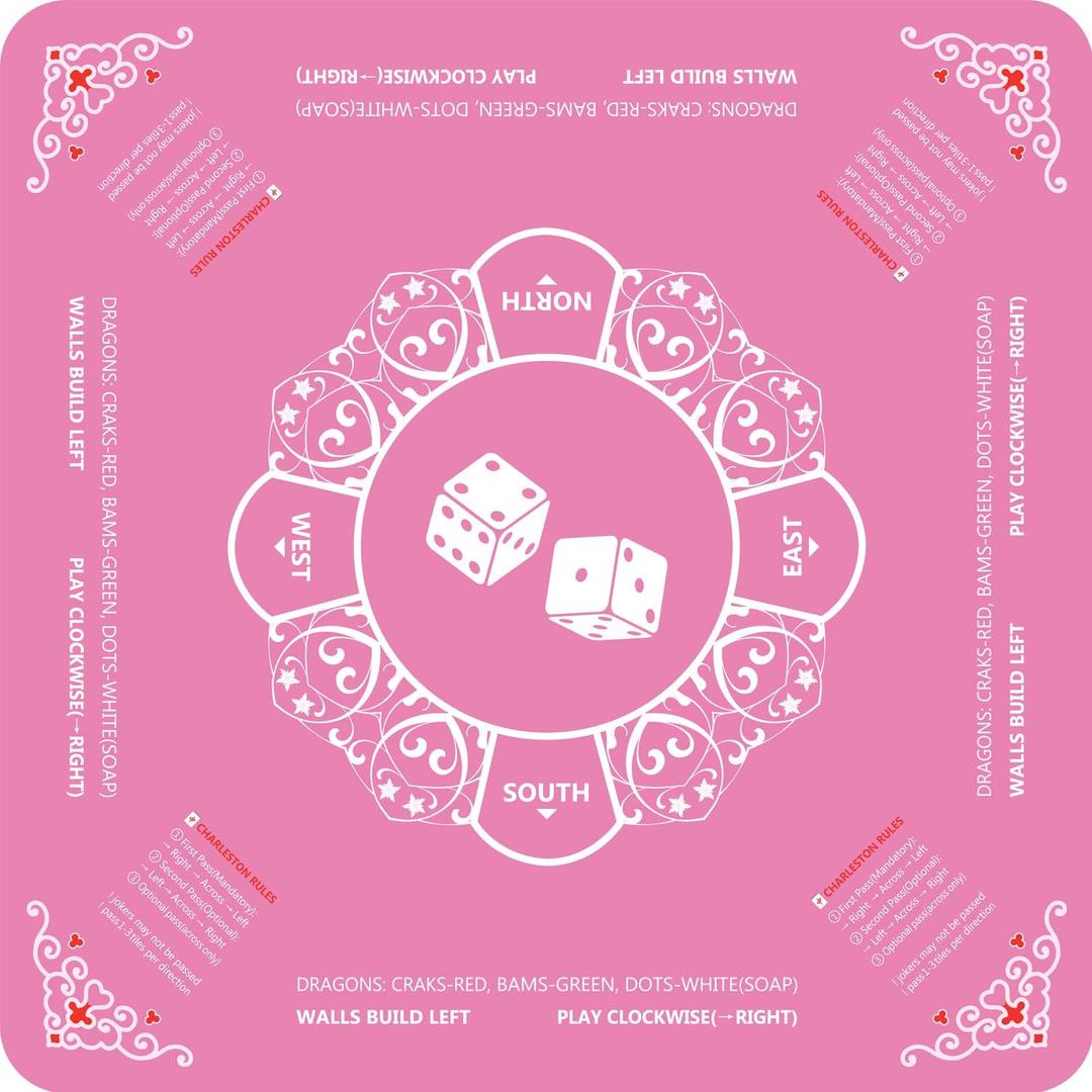 Mahjong Mat, Non-Slip Noise-Reducing Mahjong Mat for Table with Printed American Rules, Mah Jongg Mat with Carrying Bag, Odorless, Crease-Free, PAHs-Free Cover for Poker and Tile Games 31.5 in, Pink 