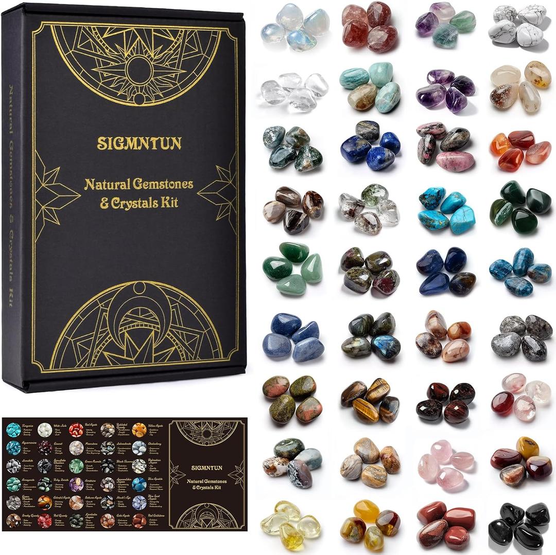 Rock Collection with 36 Types of Natural Polished Gemstones – 2.7 lbs 0.6" Assorted Crystals and Minerals, Individually Bagged Rock Collecting and Learning