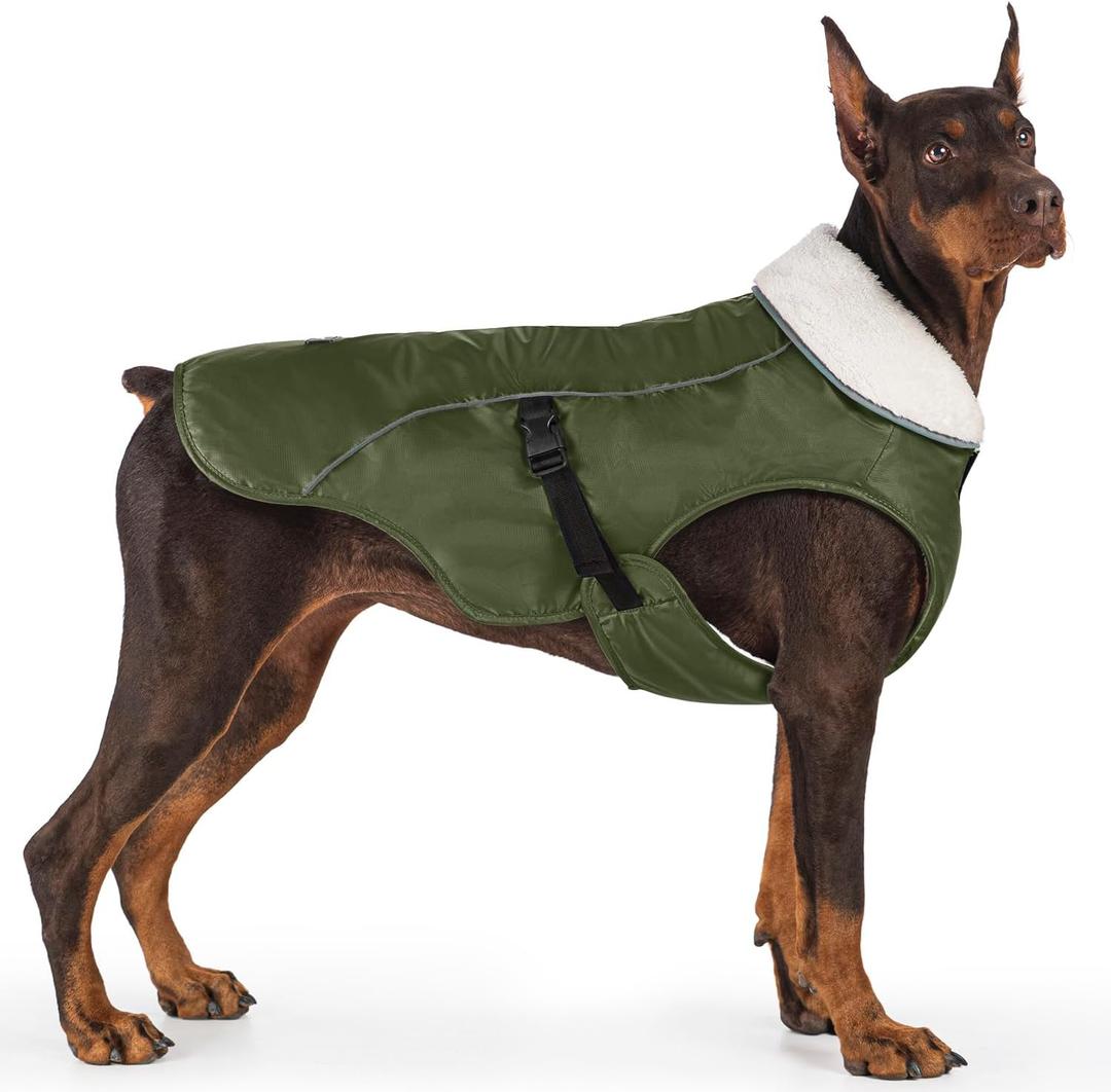 EMUST Dog Jacket Winter, Cozy Windproof Dog Jacket for Cold Weather, Solid Color Pet Vests for Winter for Medium Dogs, Green, M