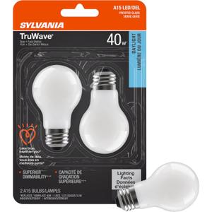Sylvania LED TruWave Natural Series Ceiling Fan / Fixture Light Bulb, 40W A15 Daylight, Dimmable, Frosted - 2 Pack