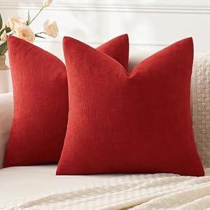 MIULEE Christmas Red Couch Pillow Covers 18x18 Inch, Set of 2 Soft Chenille Decorative Throw Pillow Covers Farmhouse for Sofa Living Room Bed