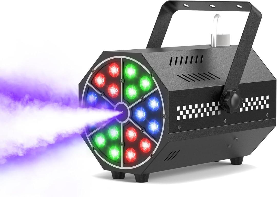 Fog Smoke Machine with 18 RGB LED Lights, 300ml Tank, Fast Warm-Up, Multiple Effects, 500W, for Halloween, Parties, DJ Stage, Weddings Indoor Outdoor (Black)