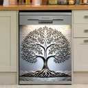 Metal Style Dishwasher Magnet Cover Vinyl Decal, Stainless Steel Tree of Life Pattern Fridge Magnets Refrigerator Stickers Modern Decoration Door Cover Reusable 23"" x 26"" Magnetic, Rimyy06-3