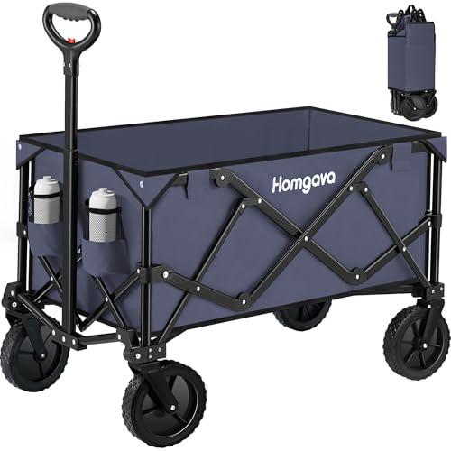Homgava Collapsible Folding Wagon Cart 150L, Heavy Duty Garden Cart with All Terrain Wheels,Portable Large Capacity Utility Wagon Cart for Camping Fishing Sports Shopping, Grey