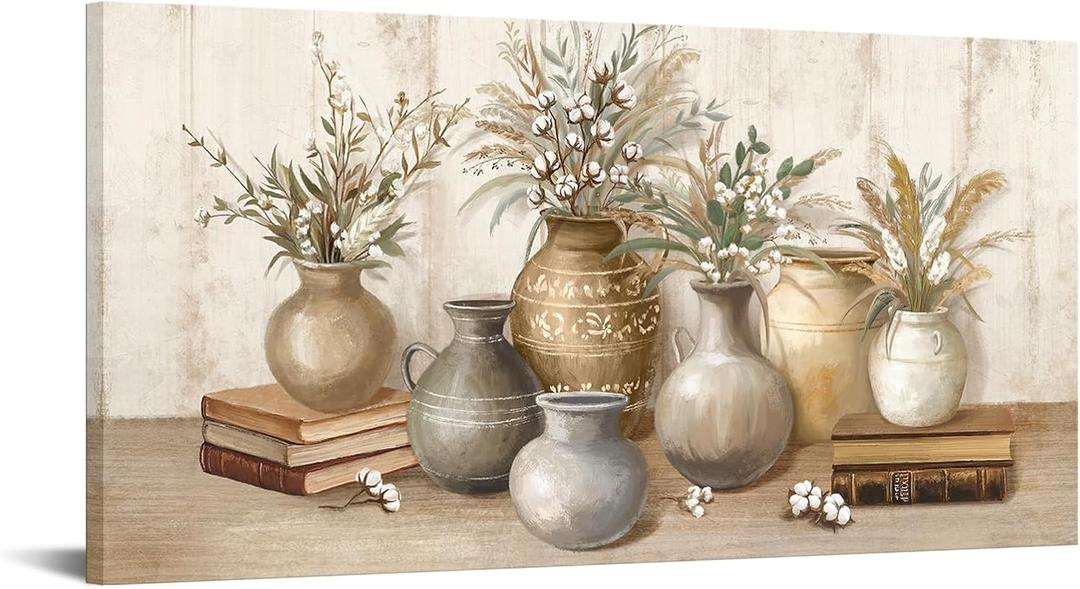Large Boho Botanical Wall Art Farmhouse Vase Decoration 20x40 Inch