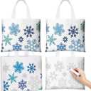 Locmeo 18 Pcs Snowflake Color Your Own Tote Bags 10 x 7 in Canvas Frozen Chirstmas Treat Bag DIY Winter Crafts Coloring Gift Totes Reusable Party Favors with Handle for Xmas Party Supplies
