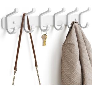 pickpiff Coat Rack Wall Mounted Heavy-Duty: Metal Coat Hanger 6 Hooks for Hanging Hat, Clothes, Robe, Keys, Backpack, Bathroom Towels, Jacket, Purse - Closet, Door, Entryway, Mudroom (White, 1 Pack)