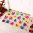 Dunzy Valentine's Day Conversation Heart Bathroom Rug 36x24 Inch Valentine's Day Love Candy Heart Welcome Door Mat Casual, Low Pile, Kitchen Decor Indoor Outdoor Party Decoration