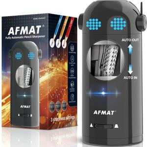 AFMAT Fully Automatic Electric Colored Pencil Sharpener - 7-11.5mm, Auto In & Out, Rechargeable Hands-Free with Dotted Eyes, Robot Pencil Sharpener for Kids, Blue