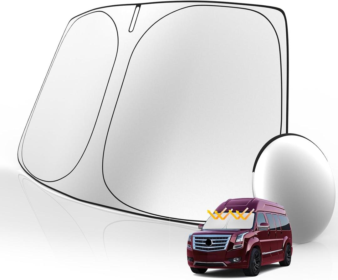 Windshield Sunshade for 1996-2025 Chevrolet Chevy Express Cargo Van 1500 2500 3500 4500 LS LT Winter Accessories Front Window Sun Shade Custom Sunscreen Double Layers Design