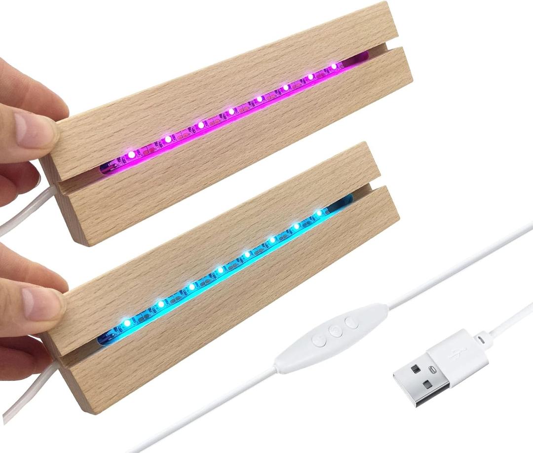 2Pcs 6 Wooden LED Light Display Stand Base,Rectangle Wood Led Light Base Wooden Lamp Base for Display Photos Acrylic Pictures Plexiglass Crystal Resin Craft Art Project