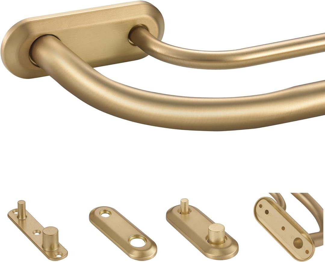 Double Curtain Rod for Windows 48 to 84 Inch,Adjustable Warm Gold Wrap Around Curtain Rod with Aluminum Double-deck Finials and Brackets,1"Front and 5/8" Back Blackout Curtain Rod