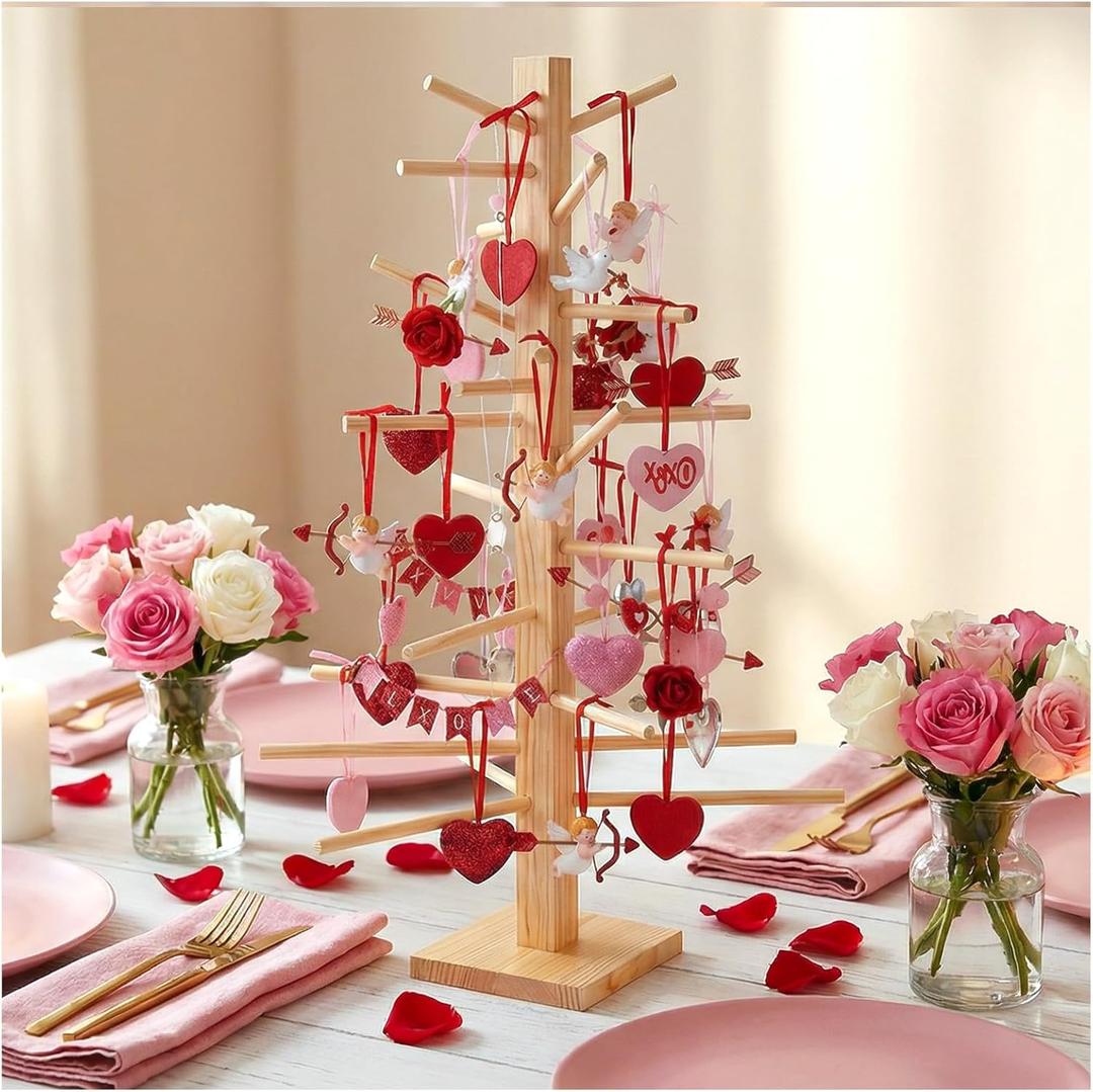 31 Inch Valentines Day Tree Decor Valentine Display Tree Table Decorations Vintage Farmhouse Ornament Stand Holder Tabletop Artificial Rustic Tree for Wedding Retro Home Dinner Centerpiece Party Decor (2Ft 10In)