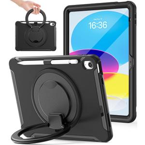 BATYUE Shockproof Case for iPad 10th Gen 10.9" 2022 / 11th Gen (A16) 11" 2025 | 360° Multi-Angle Stand (Portrait & Landscape) & Grip, Built-in Screen Protector, Pencil Holder, Black