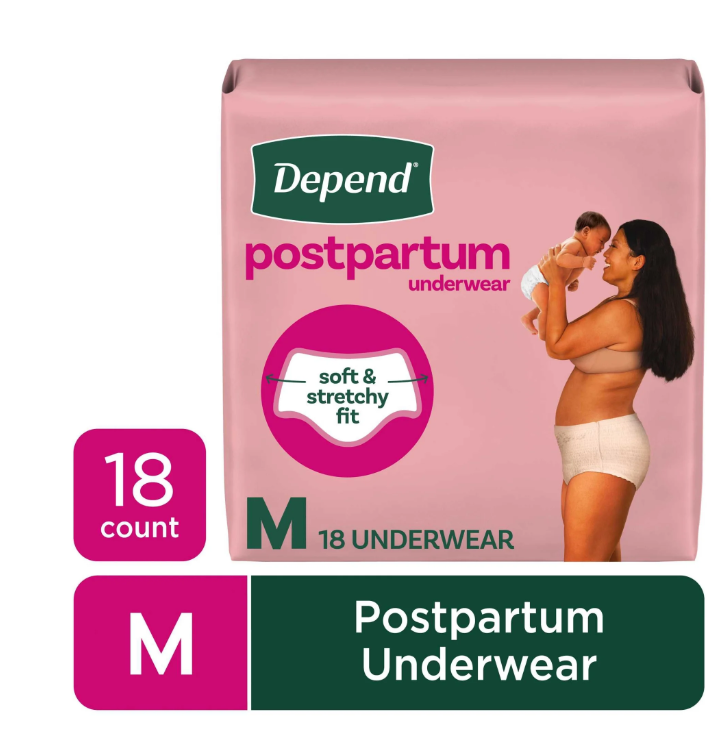 Depend Postpartum Underwear for Women, Maximum Absorbency, Medium, 18 Count