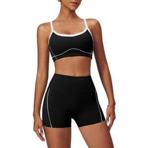 QBGJTD Two Piece Women Workout Sets Color Block Sports Bra and Scrunch Butt Lifting Shorts Gym Yoga Active Wear Outfits (Black, S)