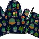 Cactus Oven Mitts and Pot Holders Sets Succulents Potted Plant Garden Nature Heat Resistant 3pcs for Cooking Baking BBQ