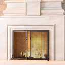 Kingson Fireplace Screen with Magnetic Doors, 2-Pannel Handcrafted Solid Wrought Iron Decorative Mesh Classic Fire Spark Guard Black 35" D x 11" Wx 28" H