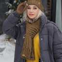 Winter Hat Scarf Gloves Set,Fleece Lined Pom Pom Beanie Hat Warm Knit Long Scarf Touchscreen Gloves Winter Gifts for Women (Khaki)