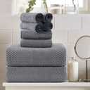 8 Piece Large Grey Family Bath Towel Set-2 Oversized Bath Towel Sheets,2 Hand Towels,4 Washcloths-600GSM Soft Highly Absorbent Quick Dry Beach Chair Towels Woven Towels for Bathroom Hotel and Spa, 8 Pcs Towel Set