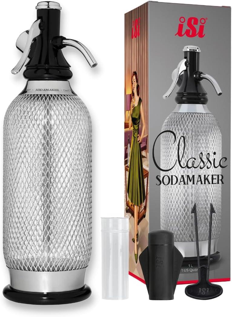 iSi North America Classic Sodamaker, 1 Quart - Stainless Steel Carbonation System for Sparkling Water, Fresh Beverages, Handcrafted Cocktails - Portable & Professional Soda Maker for Restaurant Use